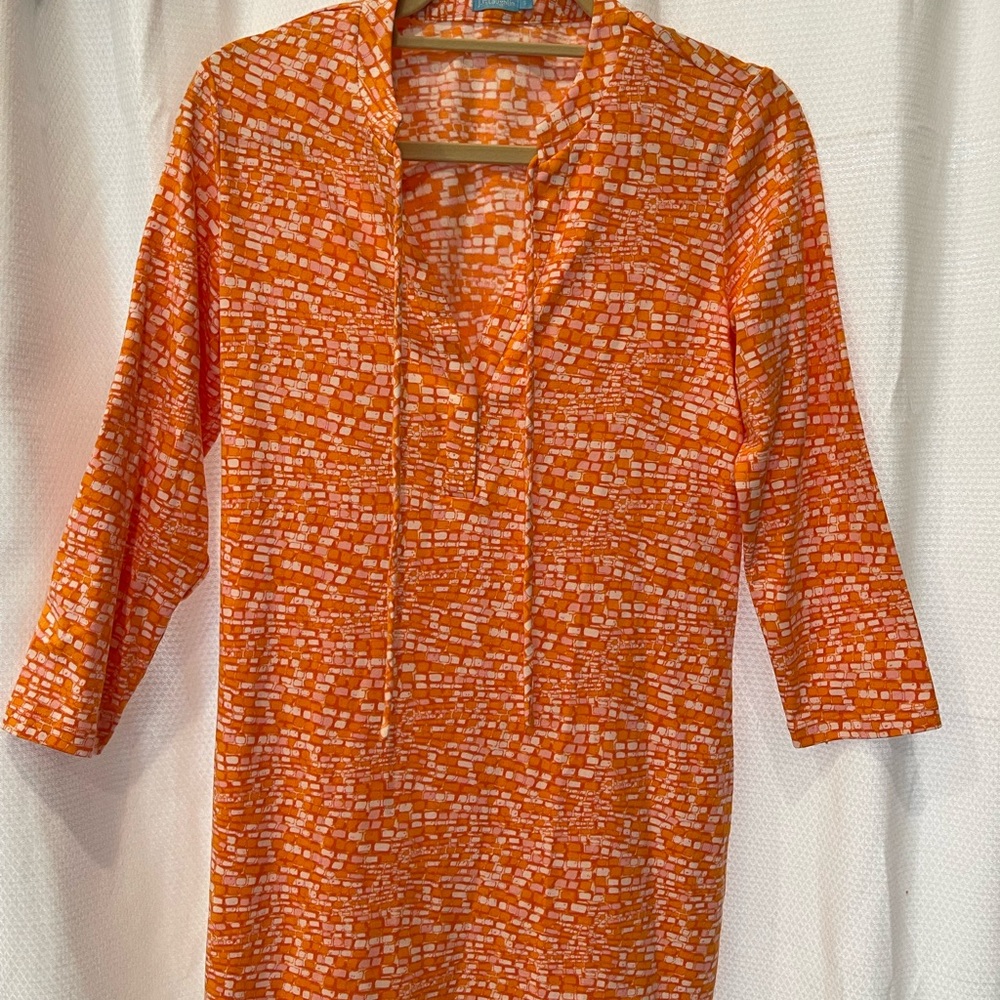 J. McLaughlin Orange 3/4 Sleeve Mandarin Collar Tunic